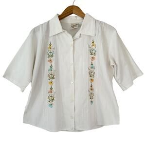 Vintage Original Arantza Woman Mexican embroidered cotton button up shirt Large